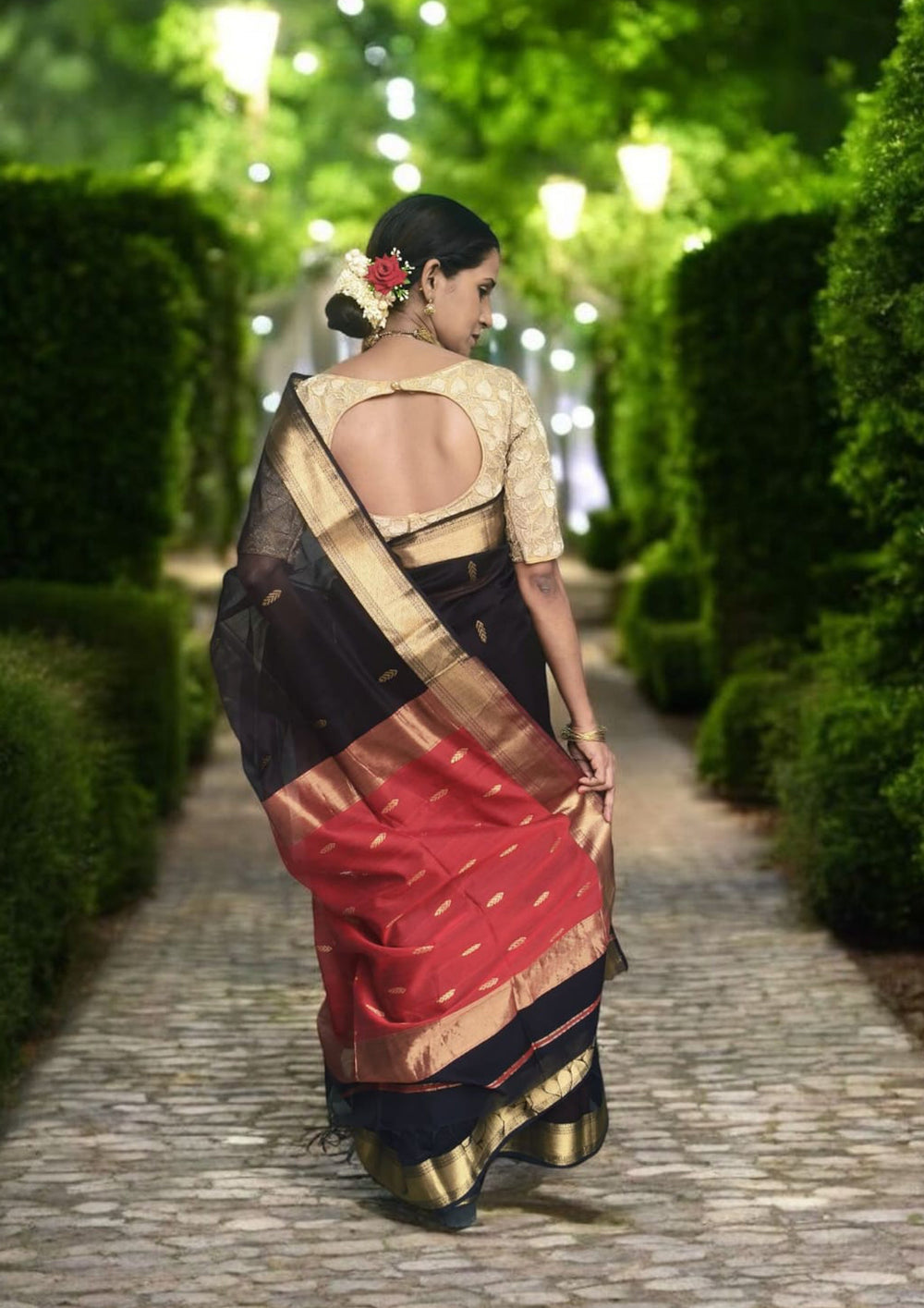 Maheshwari Saree - M6 Black - Wefta