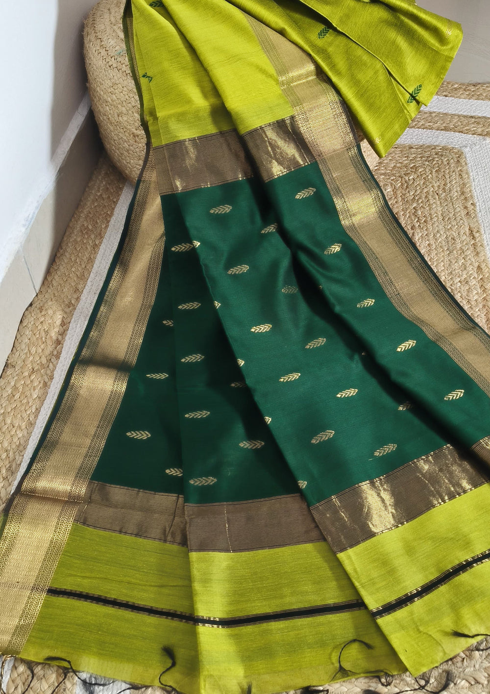 Maheshwari Saree - M7 Lime green - Wefta