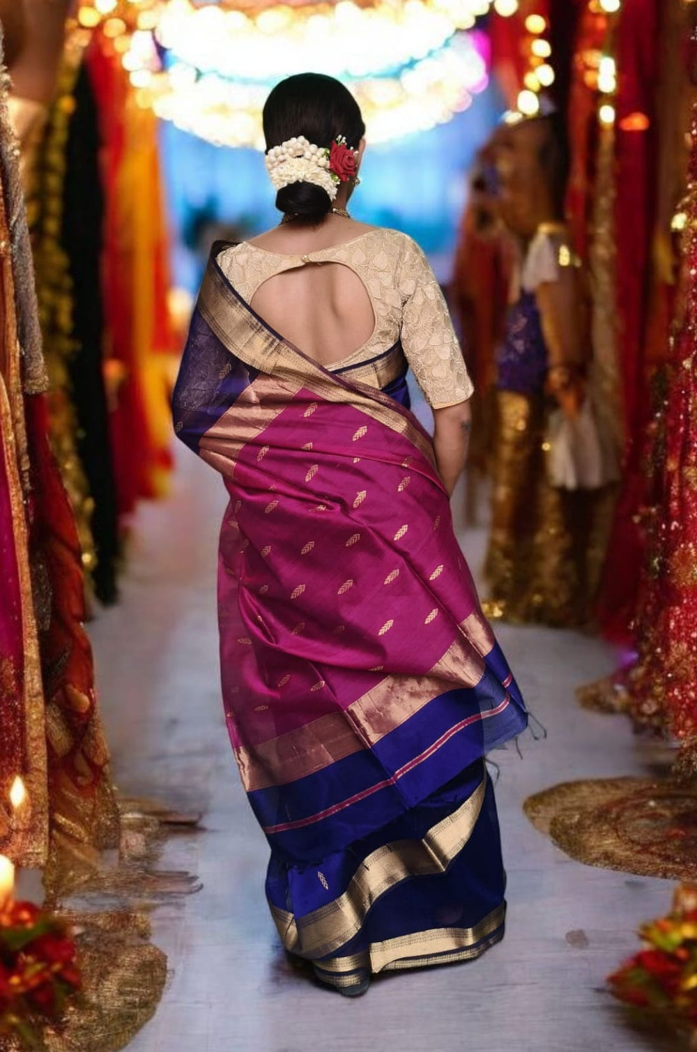 Maheshwari Saree - M8 Blue - Wefta