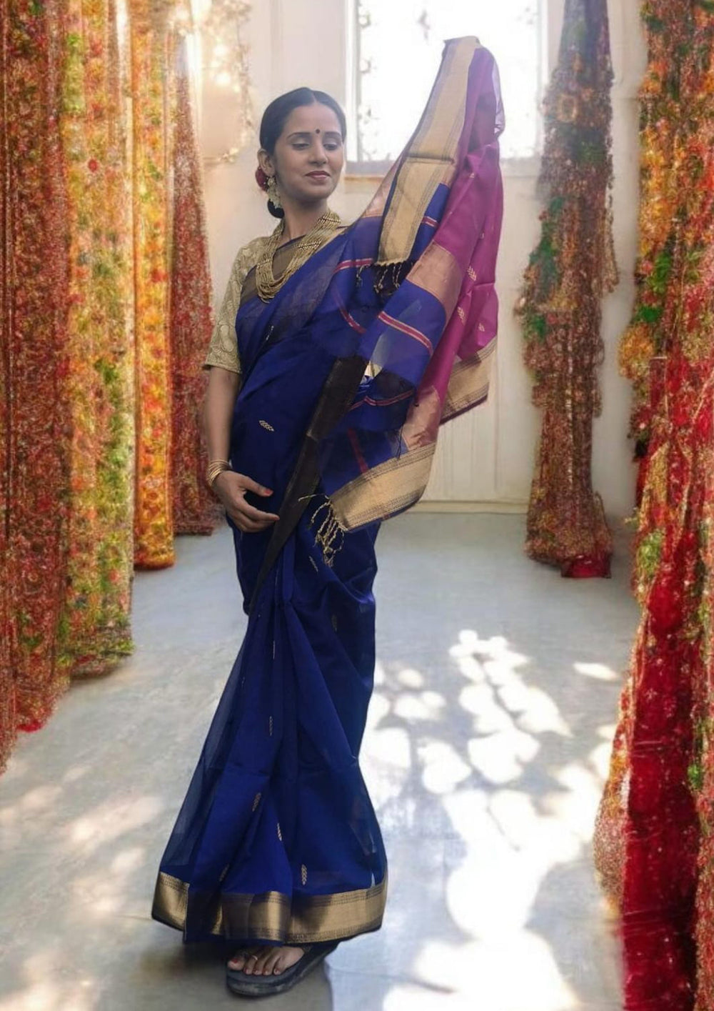 Maheshwari Saree - M8 Blue - Wefta