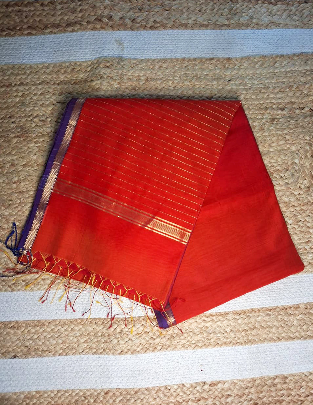 Maheshwari Saree- Red Orange MM03 - Wefta