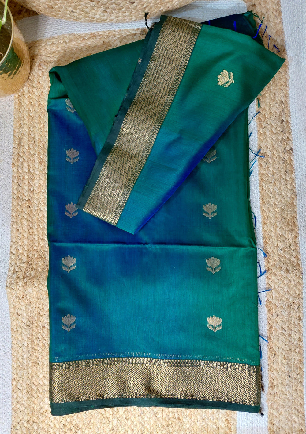 Maheshwari silk saree - Blue Green M10 - Wefta
