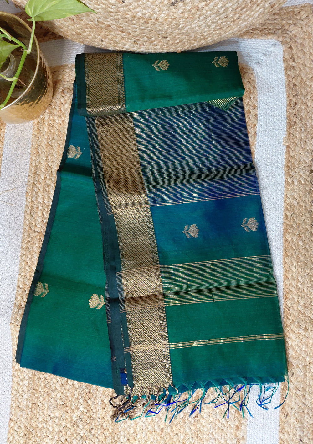 Maheshwari silk saree - Blue Green M10 - Wefta
