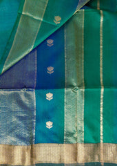 Maheshwari silk saree - Blue Green M10 - Wefta