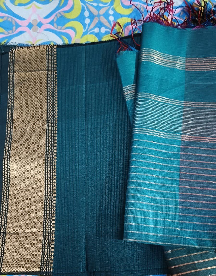 Maheshwari Silk Suit Set- Blue - Wefta