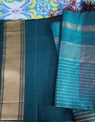 Maheshwari Silk Suit Set- Blue - Wefta
