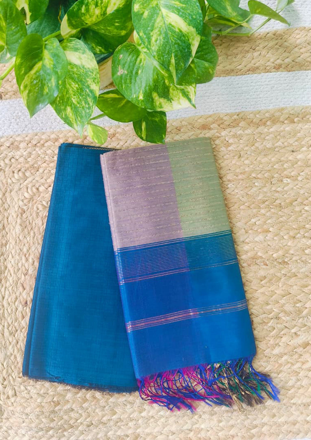 Maheshwari Silk Suit Set - Blue M17 - Wefta