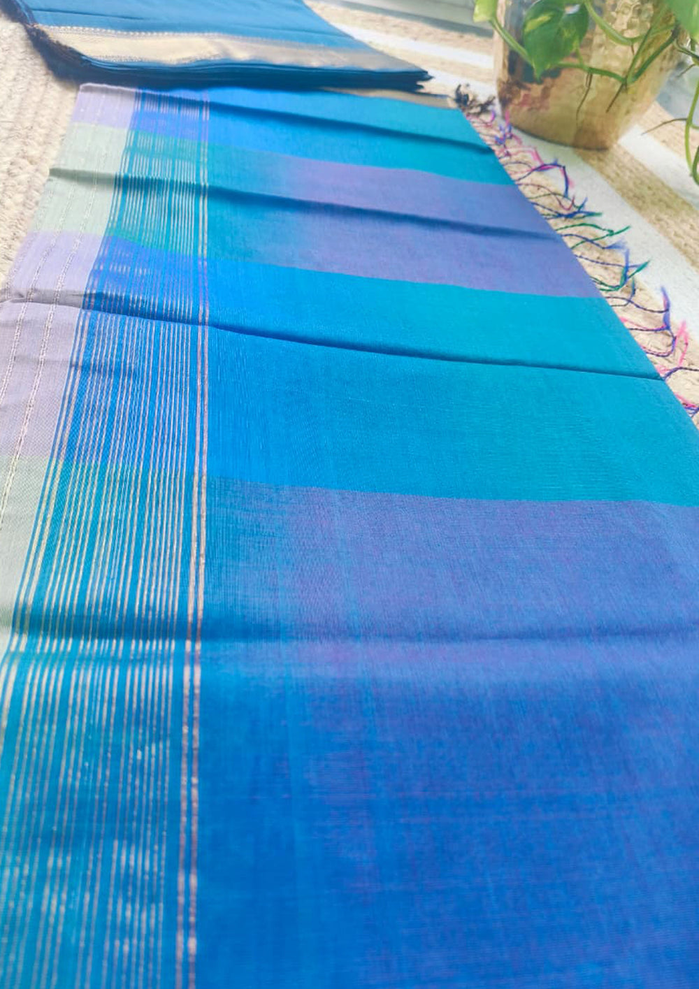 Maheshwari Silk Suit Set - Blue M17 - Wefta