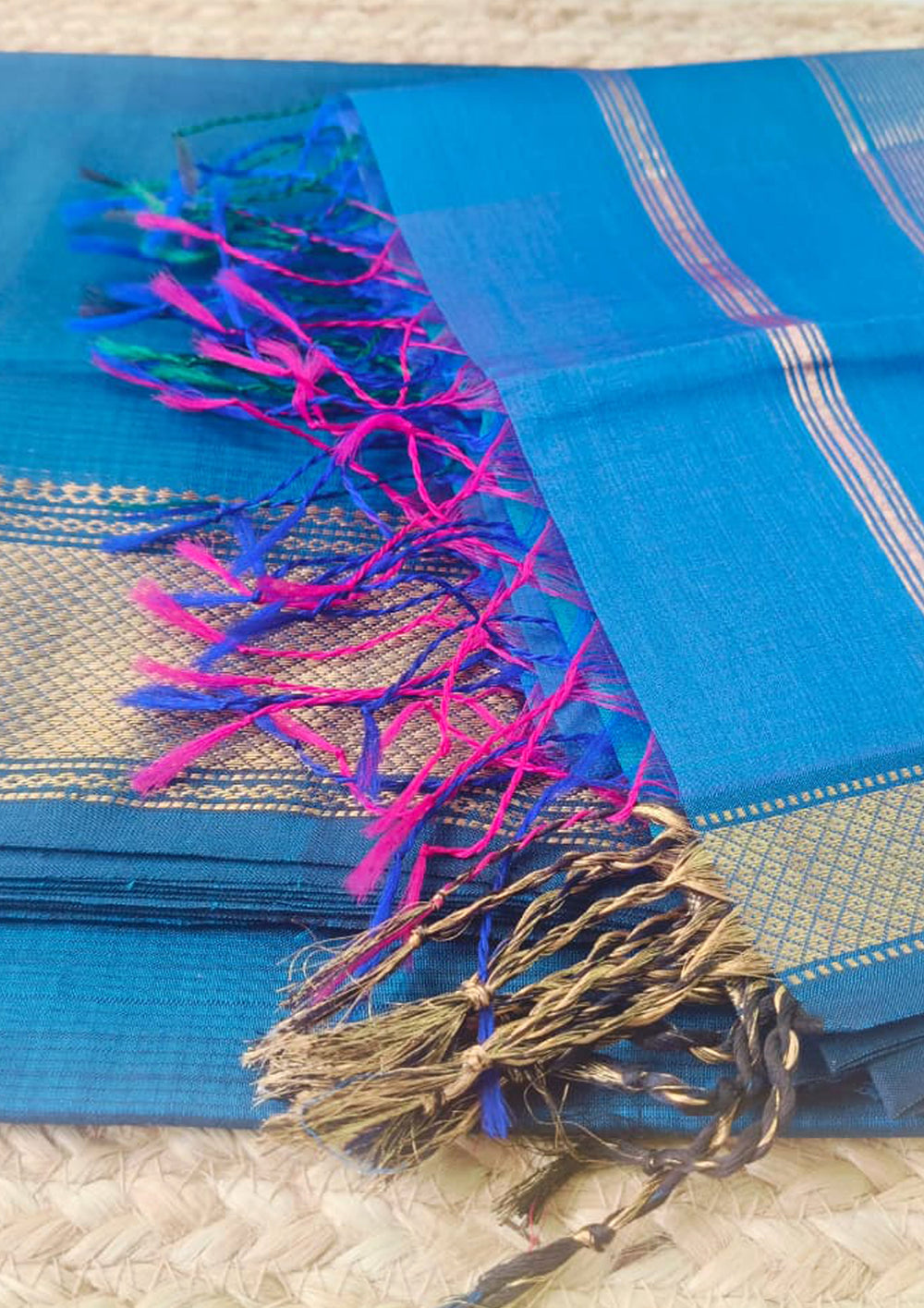 Maheshwari Silk Suit Set - Blue M17 - Wefta