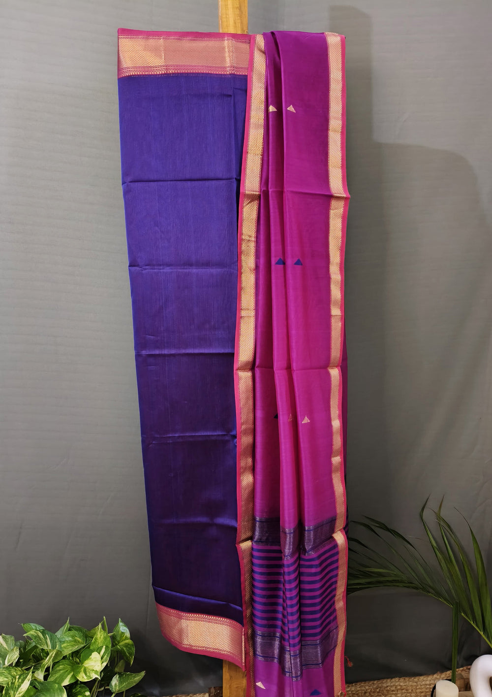 Maheshwari Silk Suit Set - Buti Purple - Wefta