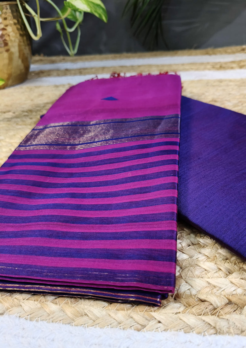 Maheshwari Silk Suit Set - Buti Purple - Wefta