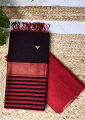 Maheshwari Silk Suit Set - Buti Red - Wefta