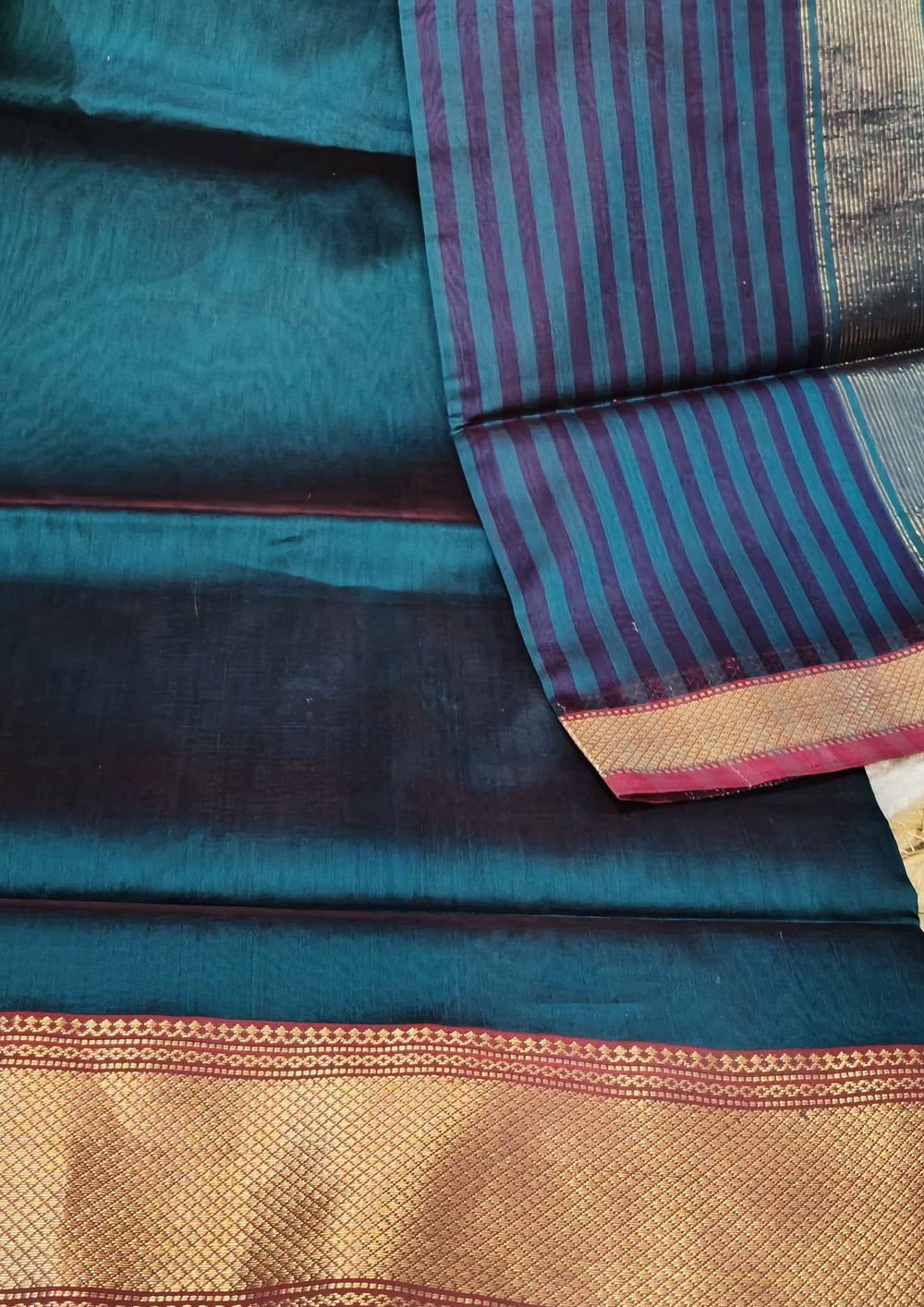 Maheshwari Silk Suit Set - Buti Turqoise - Wefta
