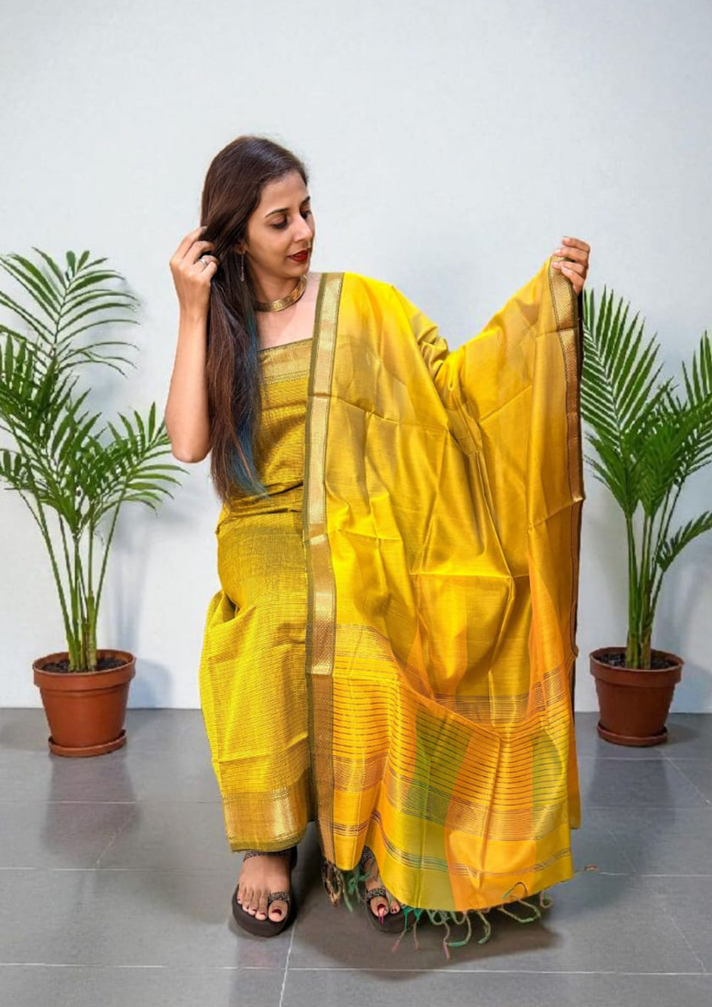 Maheshwari Silk Suit Set - Green M20 - Wefta