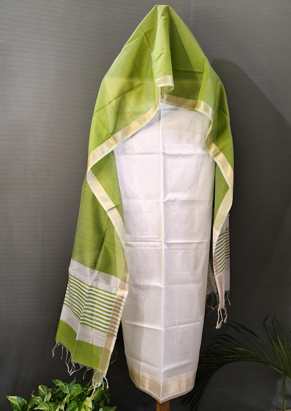 Maheshwari Silk Suit Set- Han Green - Wefta