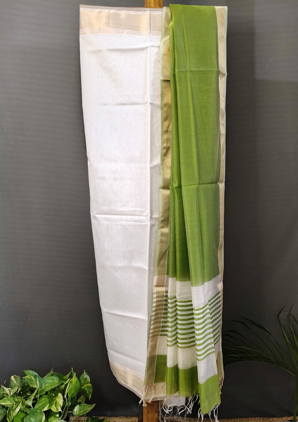 Maheshwari Silk Suit Set- Han Green - Wefta