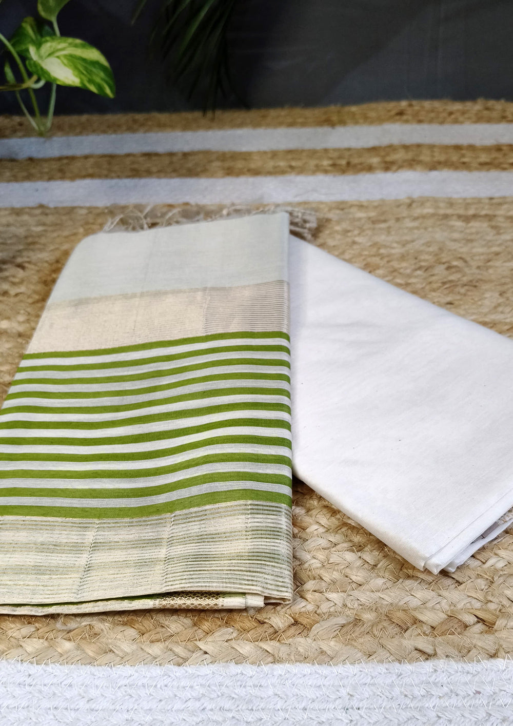 Maheshwari Silk Suit Set- Han Green - Wefta