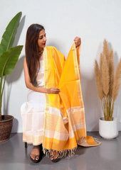 Maheshwari Silk Suit Set - Han Yellow - Wefta