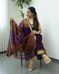 Maheshwari Silk Suit Set - Jamuni (dhup - chav) - Wefta