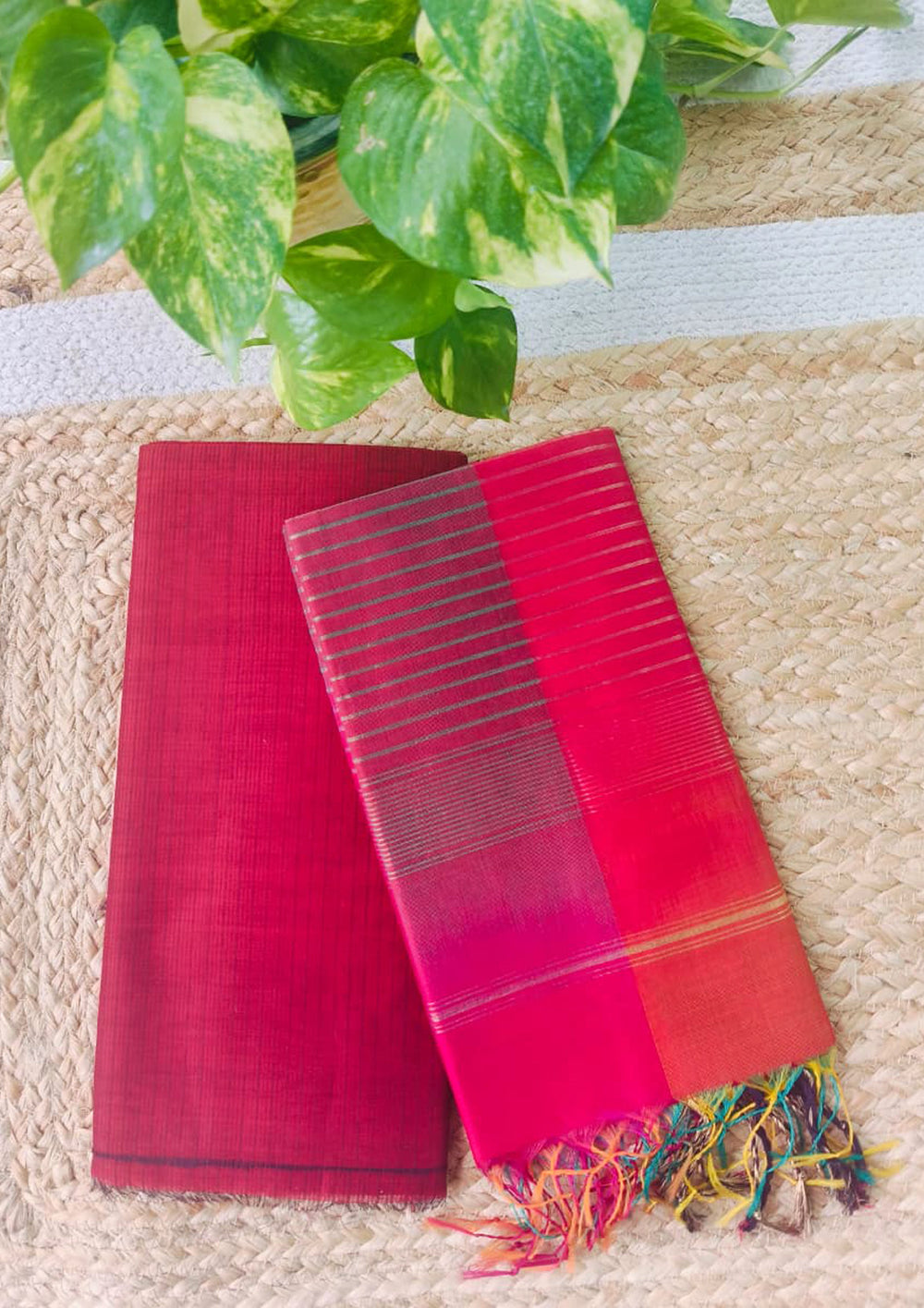 Maheshwari Silk Suit Set - Maroon M15 - Wefta