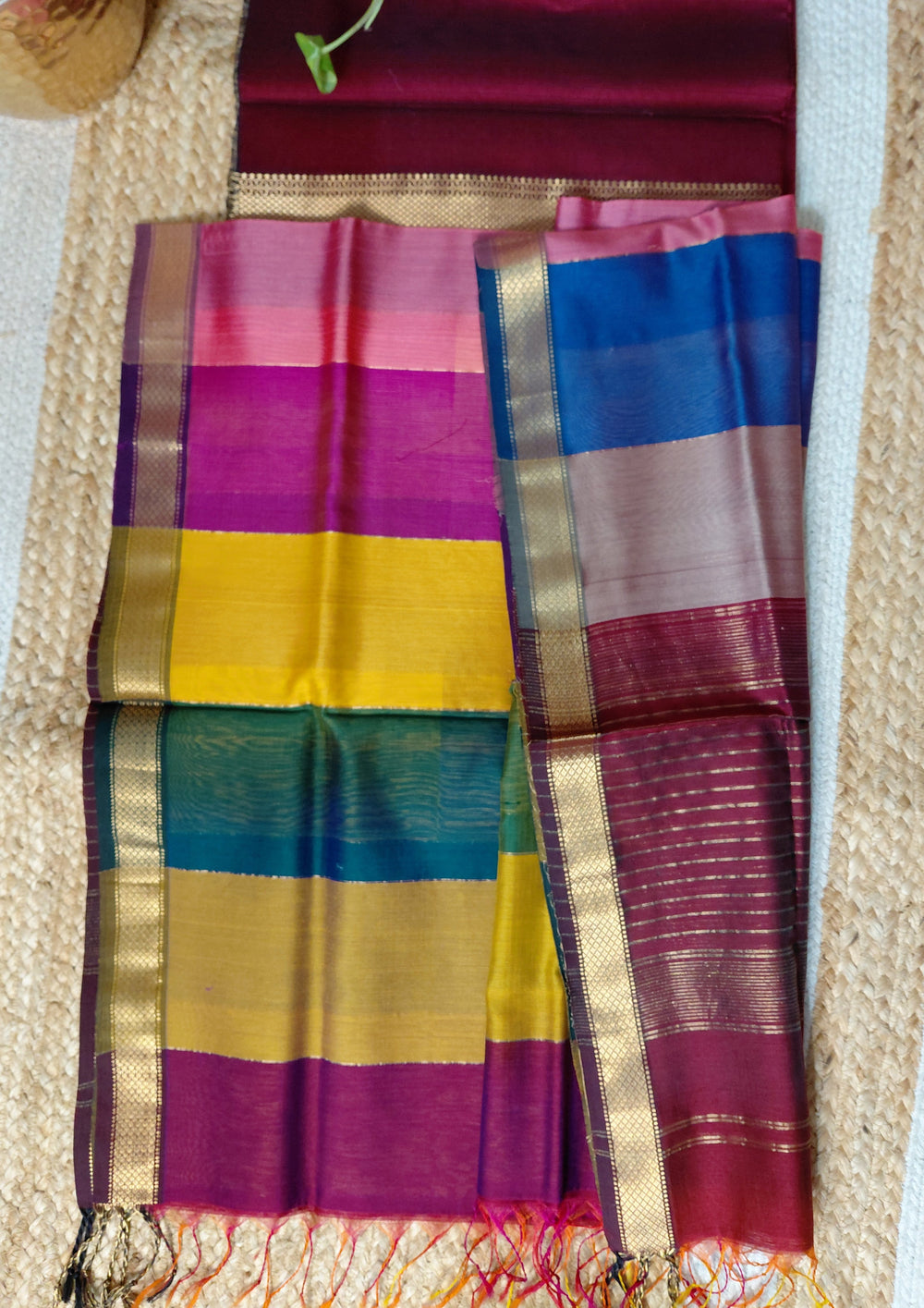 Maheshwari Silk Suit Set - Maroon M23 - Wefta