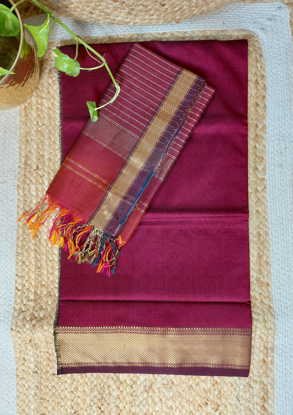 Maheshwari Silk Suit Set - Maroon M23 - Wefta