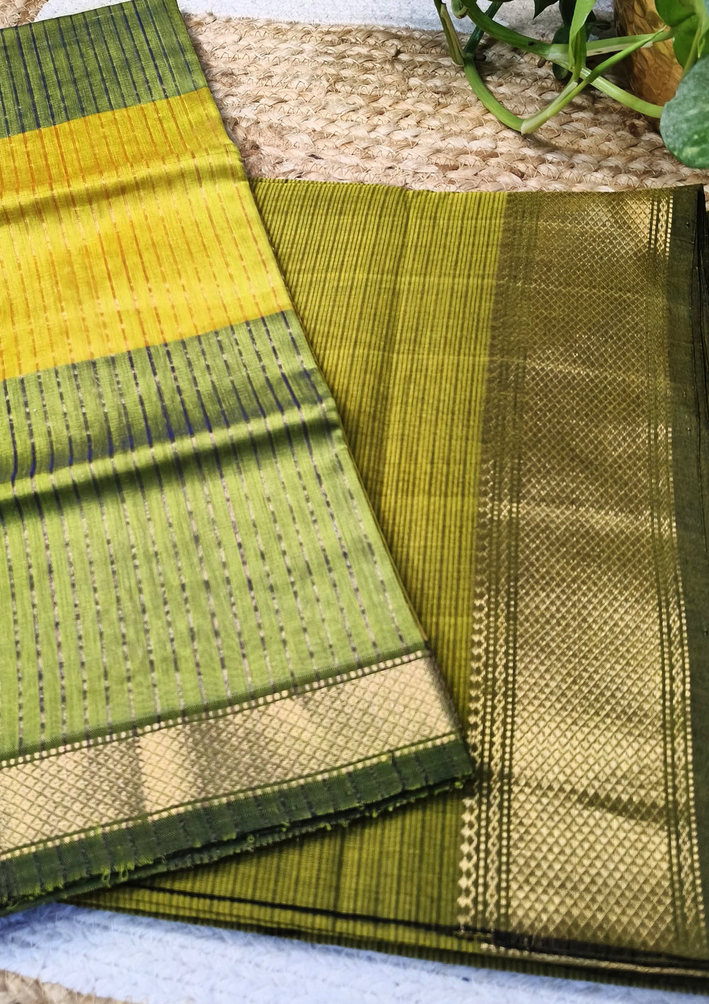 Maheshwari Silk Suit Set - Olive1 - Wefta