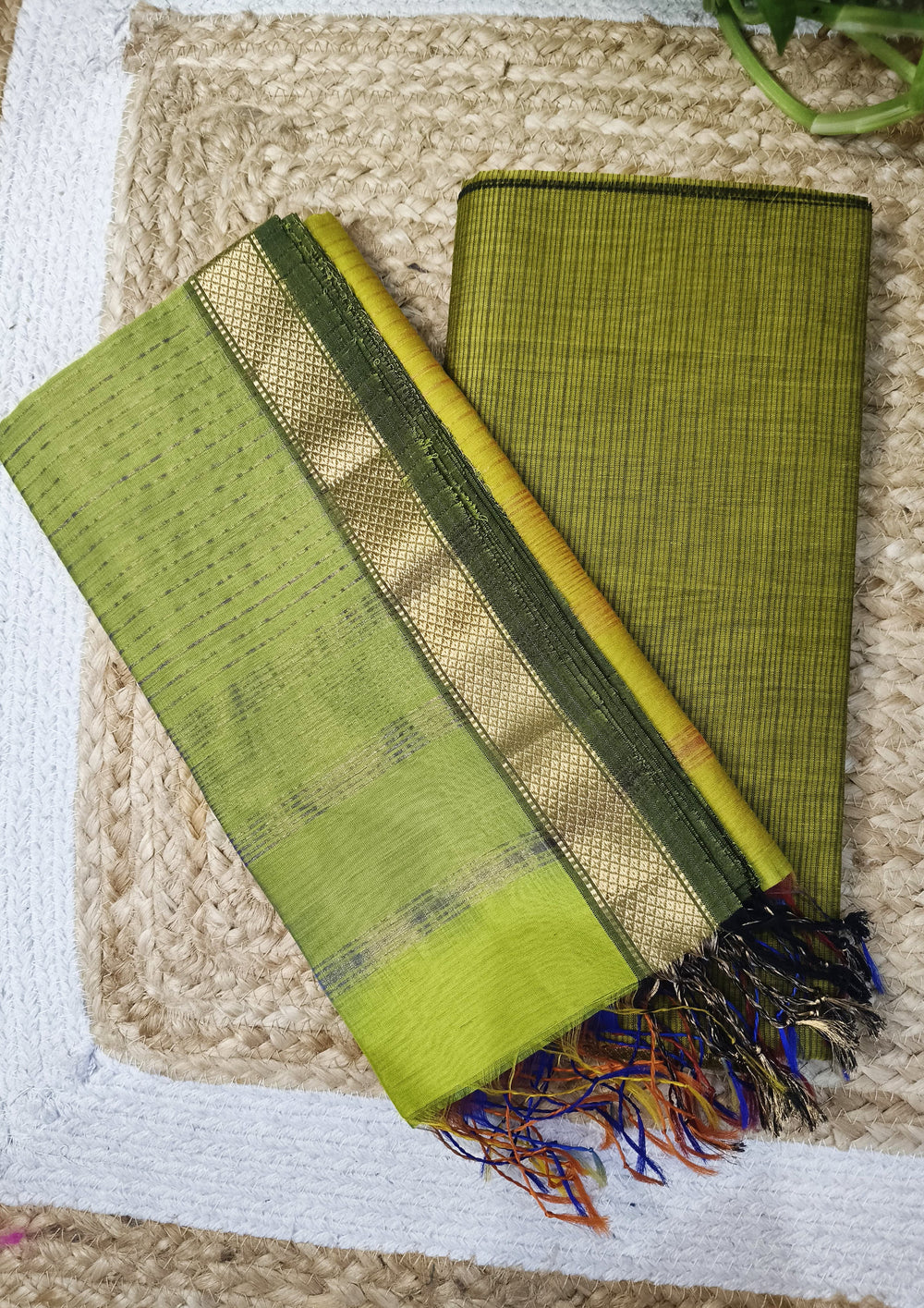 Maheshwari Silk Suit Set - Olive1 - Wefta