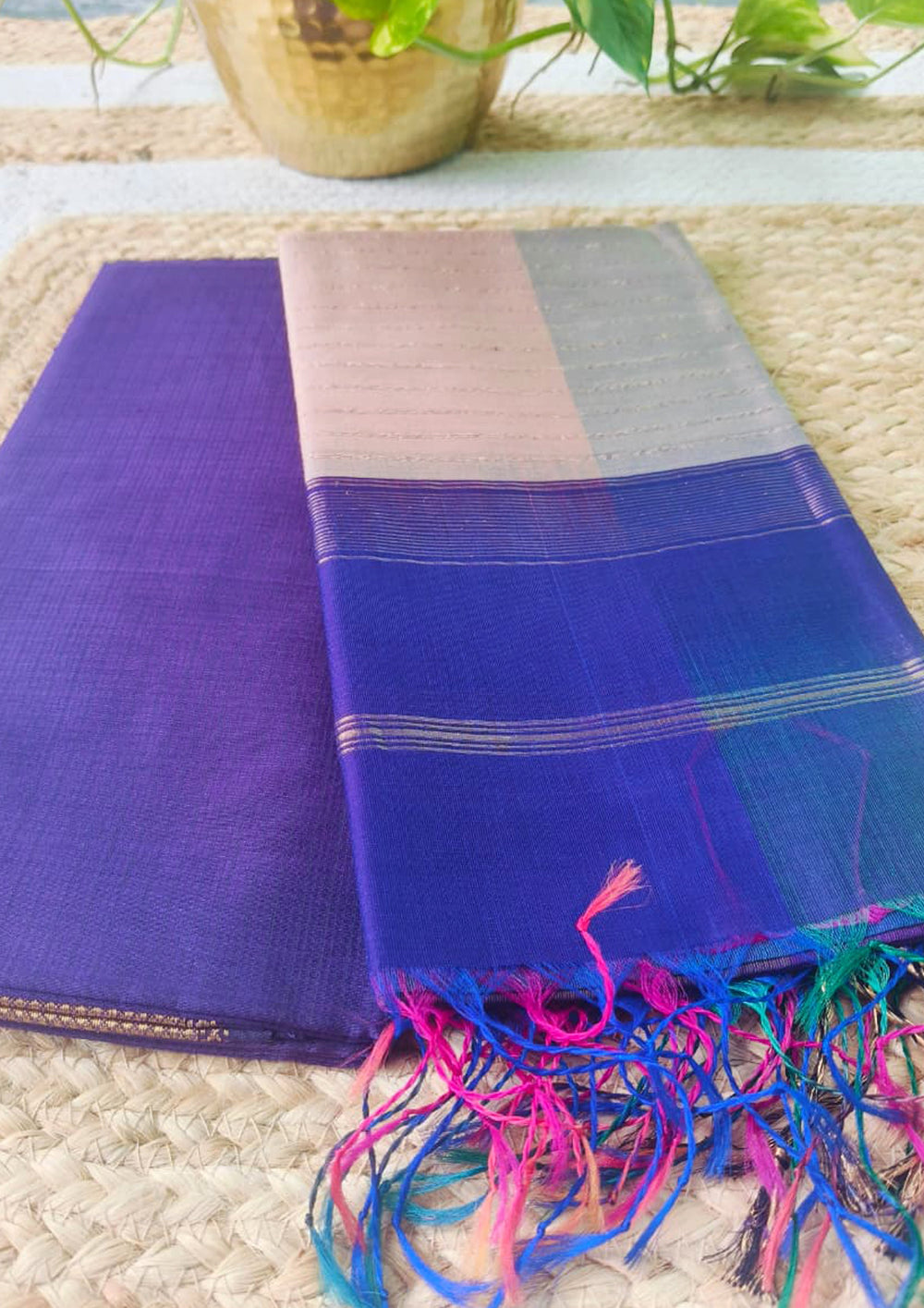 Maheshwari Silk Suit Set - Purple M18 - Wefta