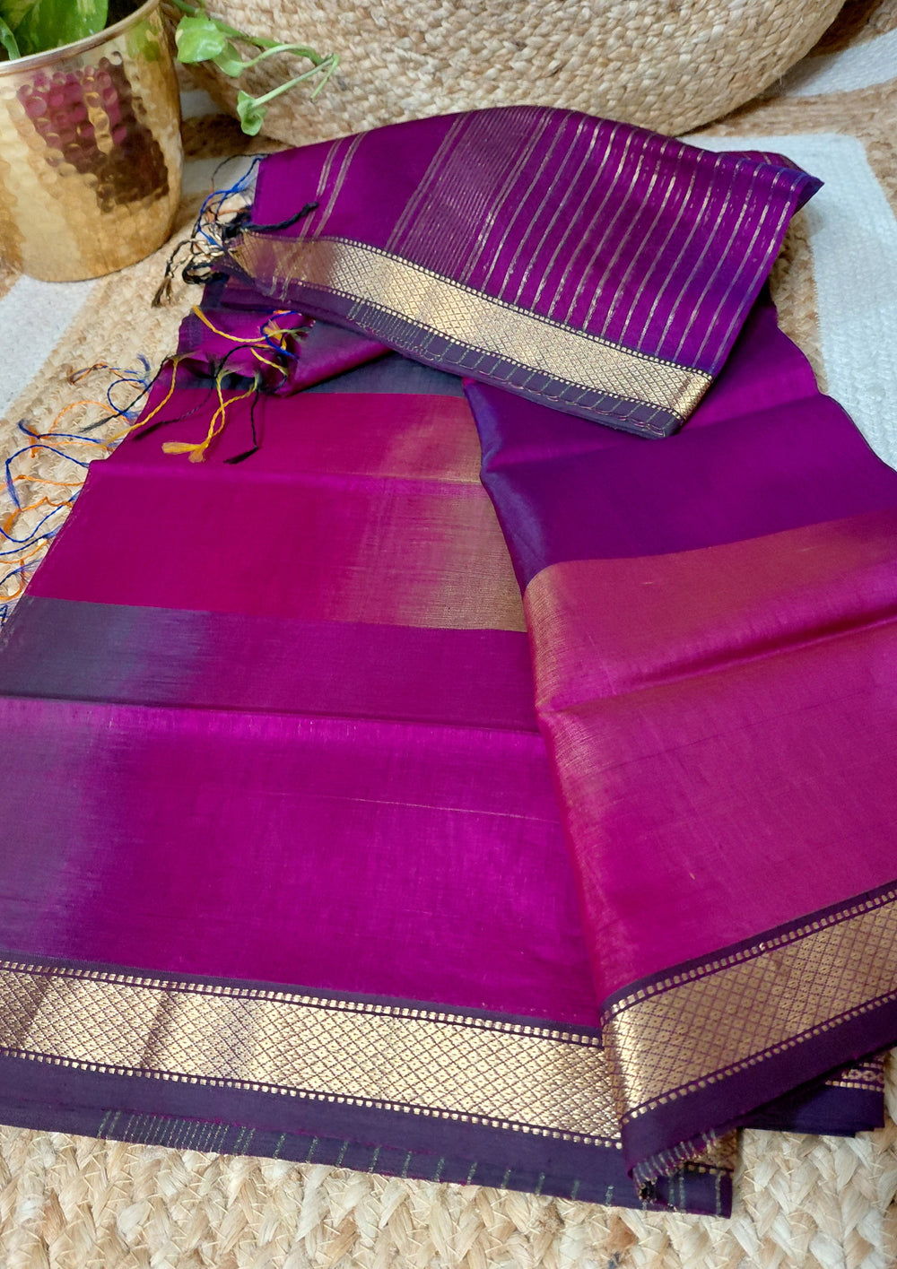Maheshwari Silk Suit Set - Purple M22 - Wefta