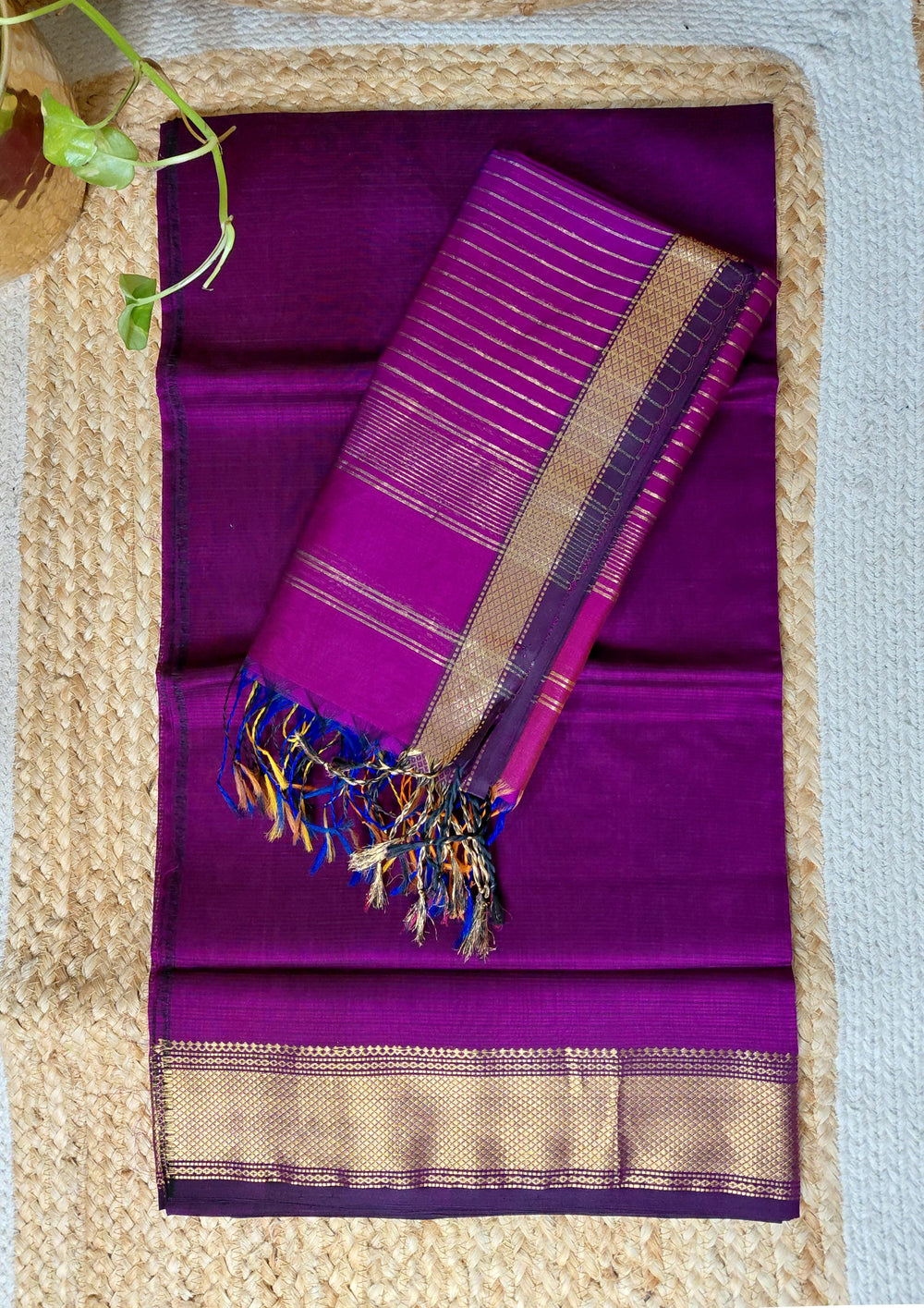 Maheshwari Silk Suit Set - Purple M22 - Wefta
