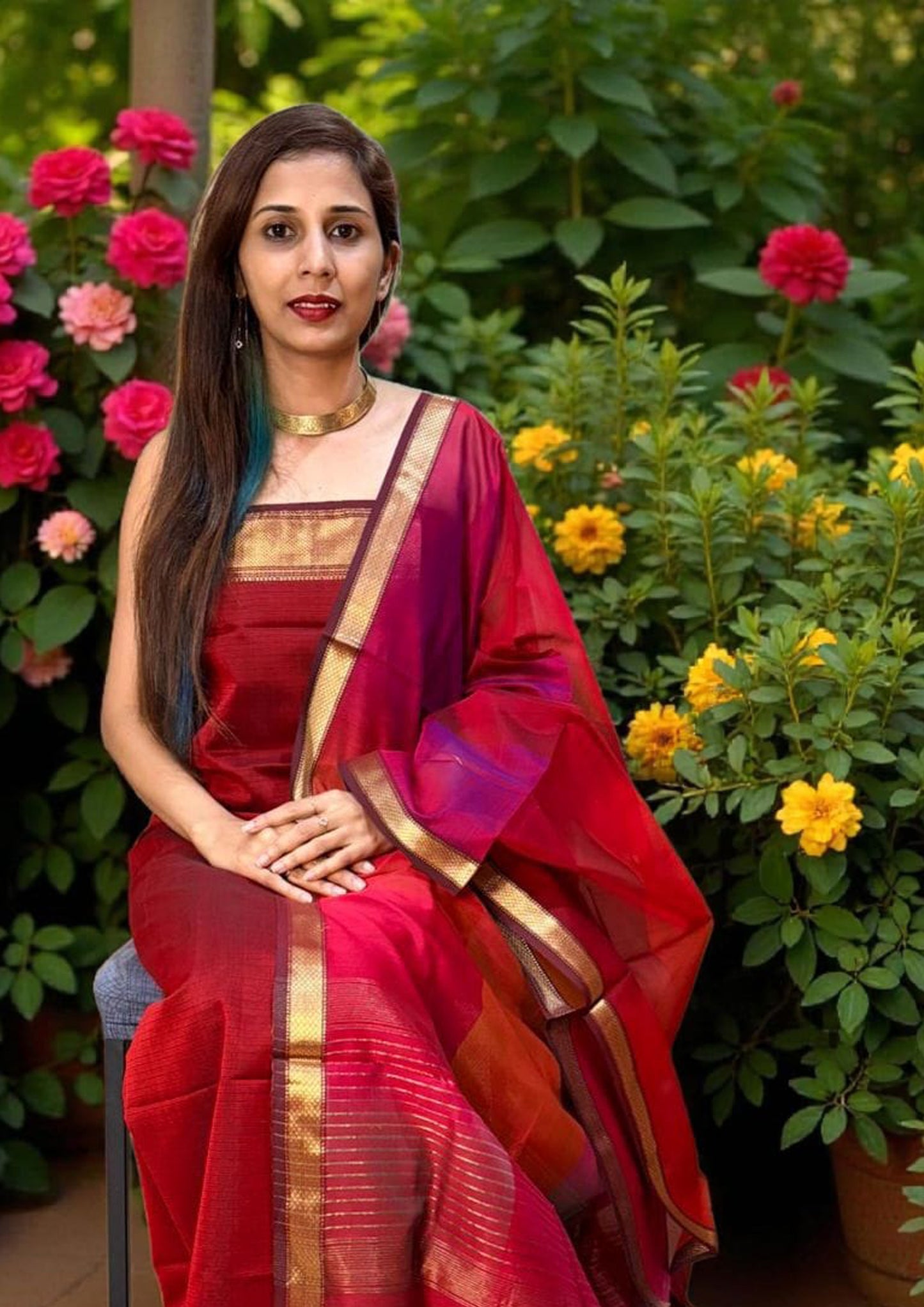 Maheshwari Silk Suit Set- Maroon M15