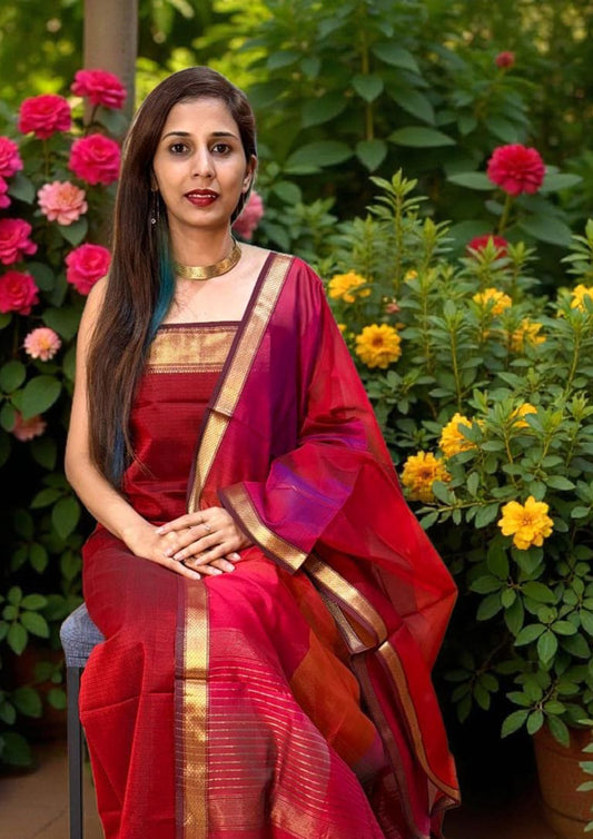 Maheshwari Silk Suit Set- Maroon M15