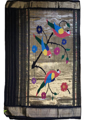 Paithani Cotton Saree- Black - Wefta