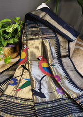 Paithani Cotton Saree- Black - Wefta