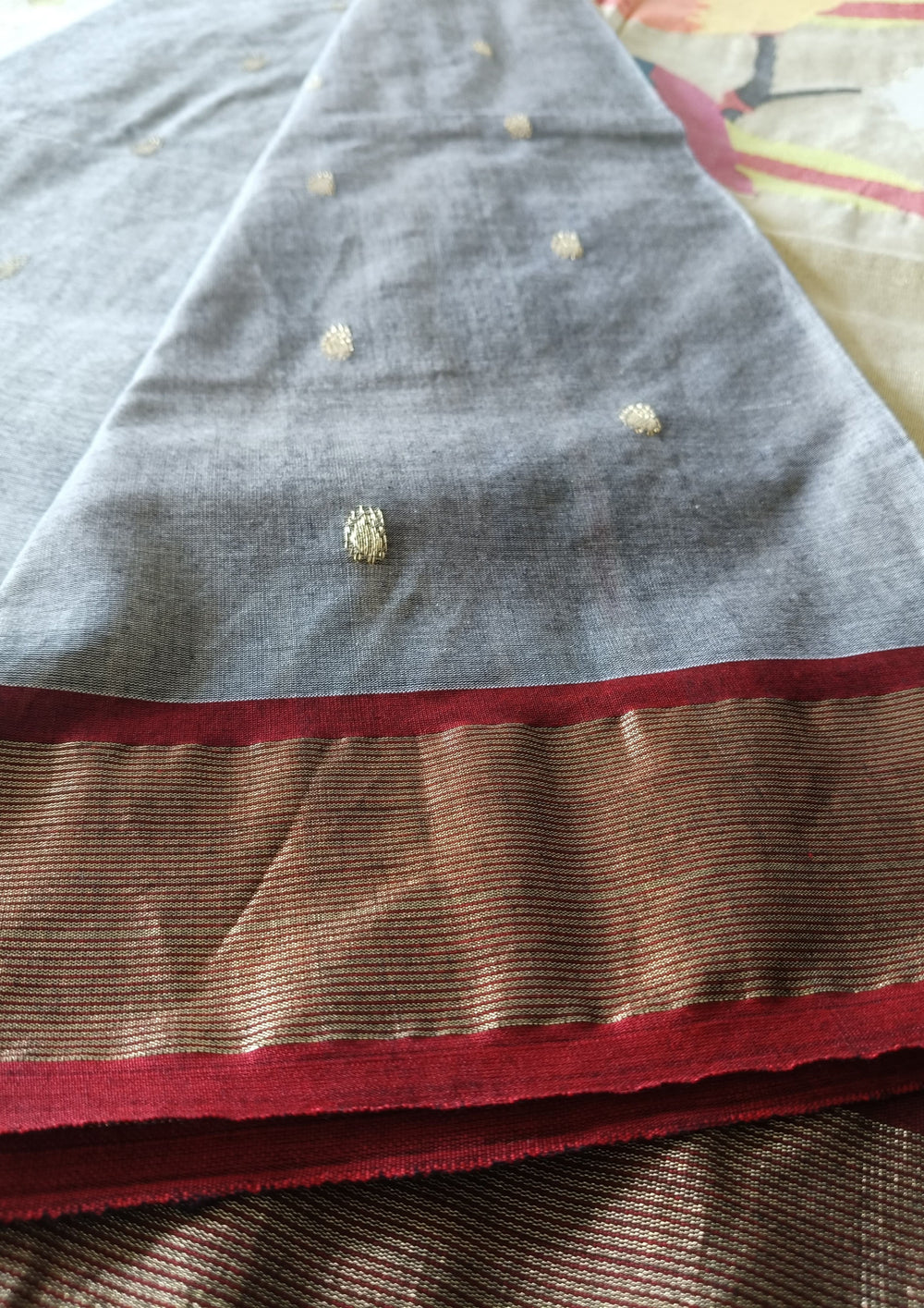 Paithani Cotton Saree - Grey - Wefta