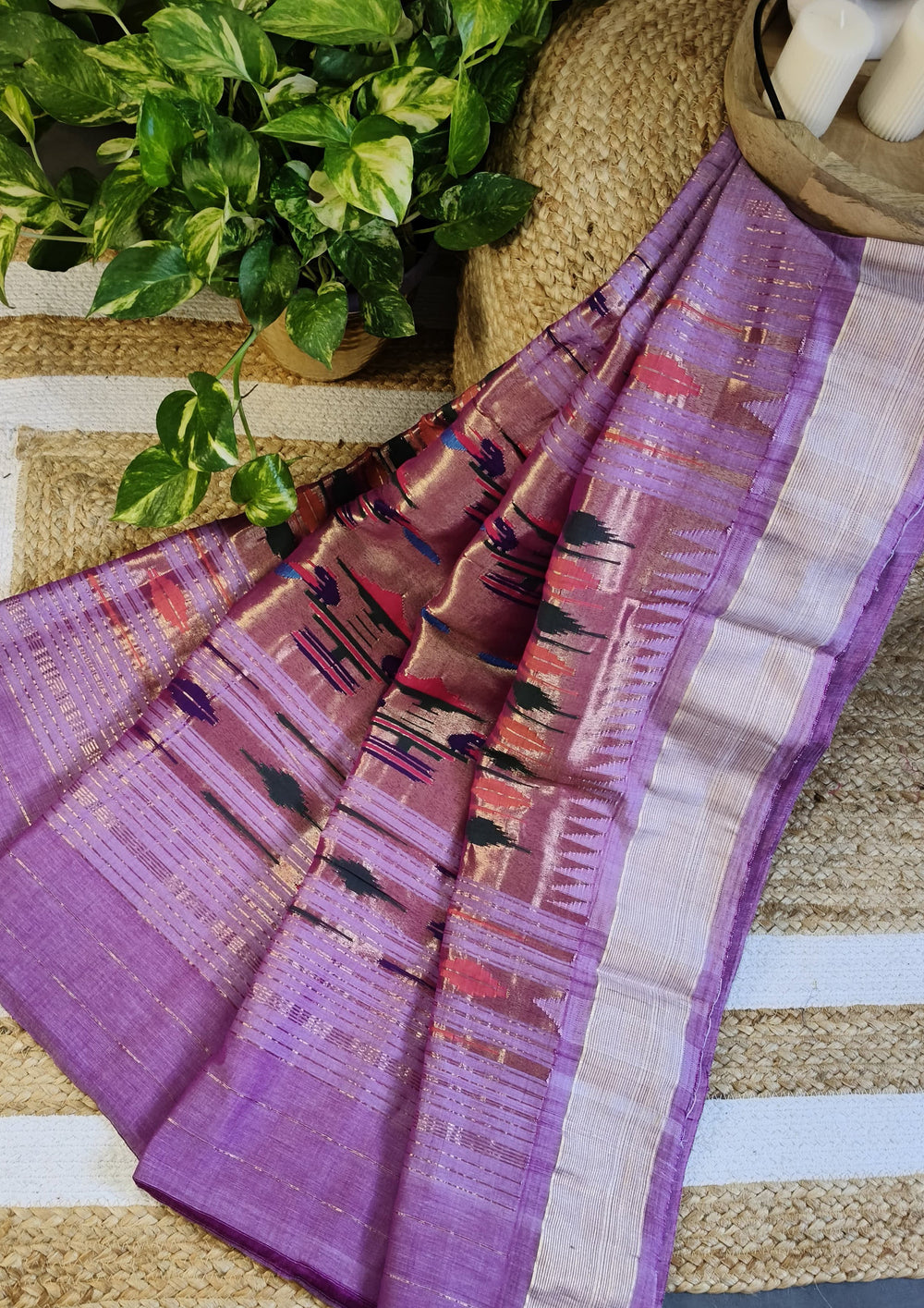Paithani Cotton Saree - Light Purple - Wefta
