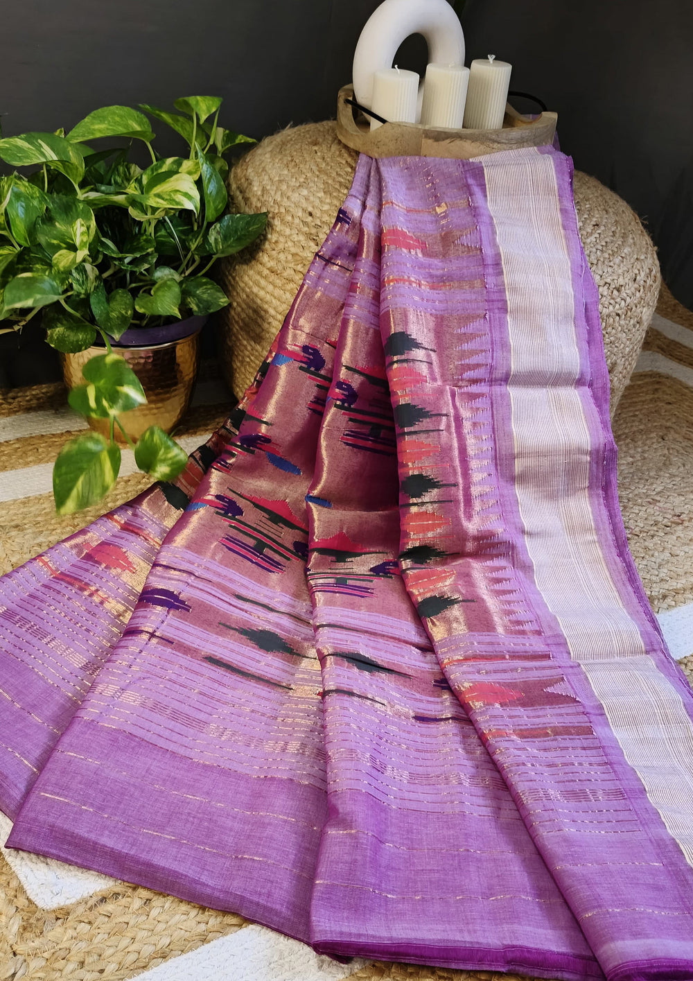 Paithani Cotton Saree - Light Purple - Wefta