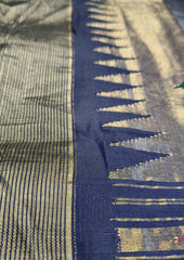 Paithani Cotton Saree - Navy Blue - Wefta