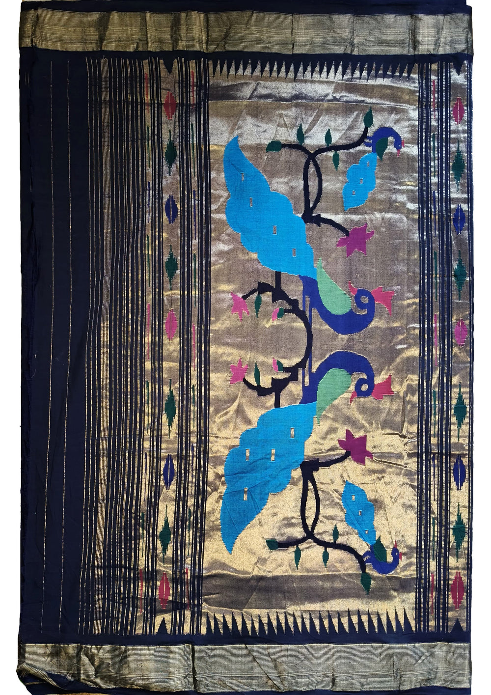 Paithani Cotton Saree - Navy Blue - Wefta