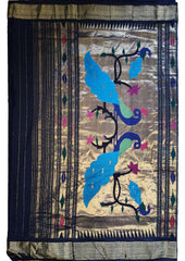 Paithani Cotton Saree - Navy Blue - Wefta