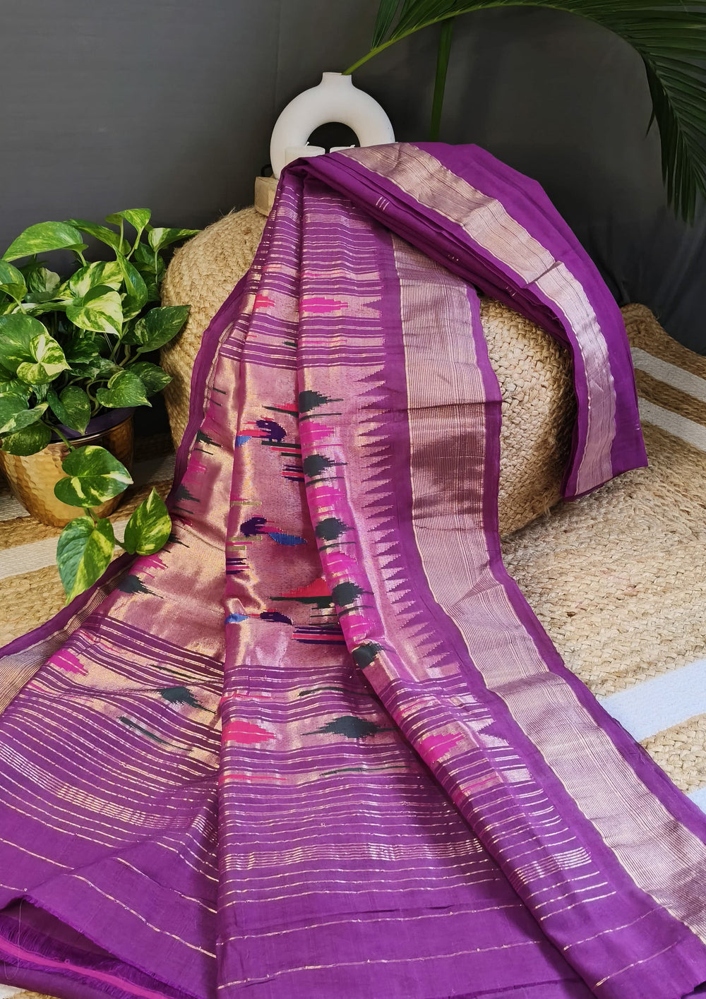 Paithani Cotton Saree - Purple - Wefta