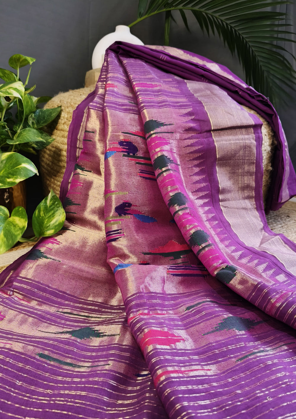 Paithani Cotton Saree - Purple - Wefta
