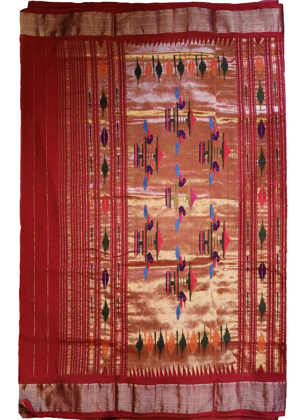 Paithani Cotton Saree- Red - Wefta