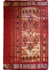 Paithani Cotton Saree- Red - Wefta
