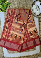 Paithani Cotton Saree- Red - Wefta