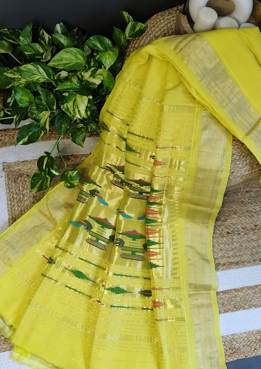 Paithani Cotton Saree - Yellow - Wefta