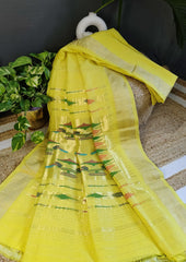 Paithani Cotton Saree - Yellow - Wefta