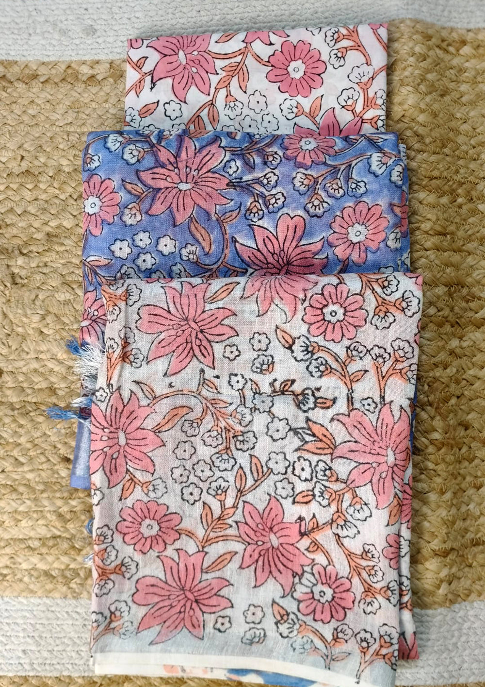 Printed Linen Suit Set- Blue Pink PL07 - Wefta