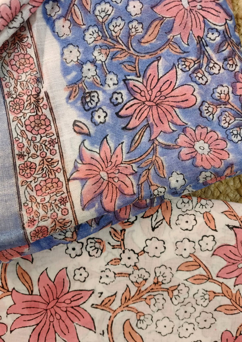 Printed Linen Suit Set- Blue Pink PL07 - Wefta